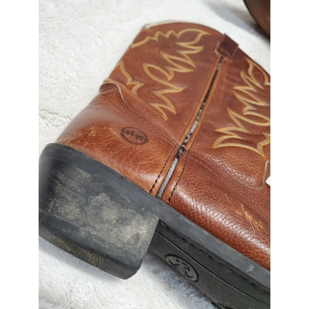 Double H Tan Brown Leather Stitched Western Cowboy Boot 12 D Boho Festival Rodeo